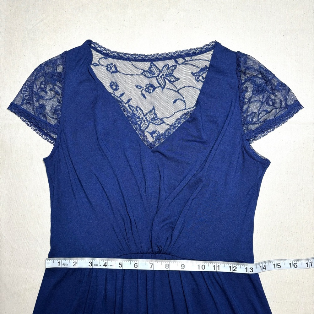 Navy Blue Maxi Dress Lace Cap Sleeves Lace Back Semi-Formal Casual - Picture 13 of 16